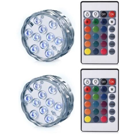 Lot de 2 Lampes sous-marines LED Étanche IP68 Éclairage Submersible Multi-couleur avec télécommande Décoration pour Aquarium/Piscine