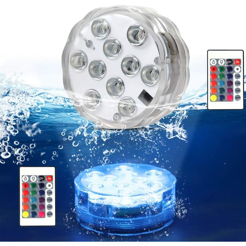 Lot de 2 lampes submersibles pour fontaine, spa, éclairage LED sans fil à infrarouge pour base de vase, fleurs, aquarium, piscine, étang, mariage,