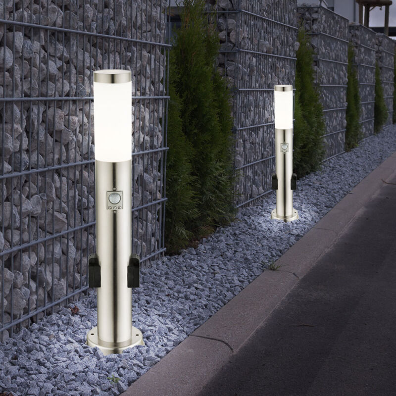 Lot de 2 lampes sur pied en acier inoxydable prises extérieures détecteur de mouvement chemin de jardin lumière argent