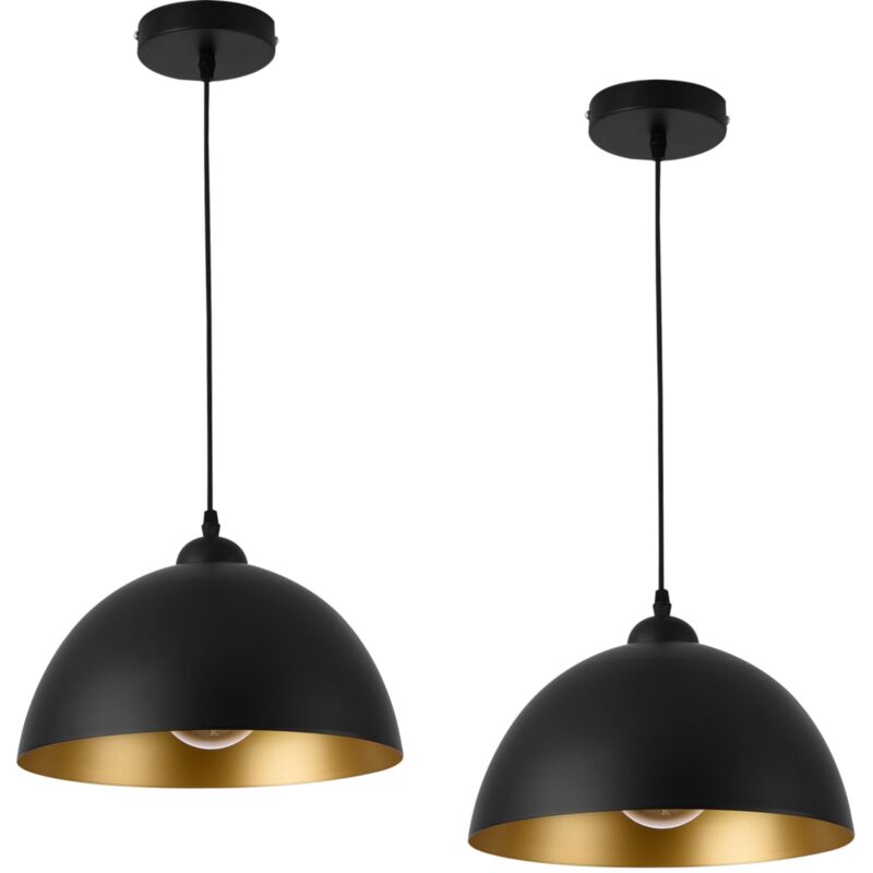 Lot de 2 lampes à suspension éclairage intérieur hauteur réglable métal diamètre 30 cm noir doré - Métal
