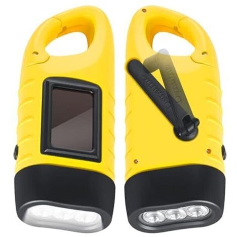 Lot de 2 lampes torches à manivelle, lampe torche solaire LED avec mousqueton, lampe torche dynamo étanche pour le camping, les pannes de courant et les activités de plein air [Classe
