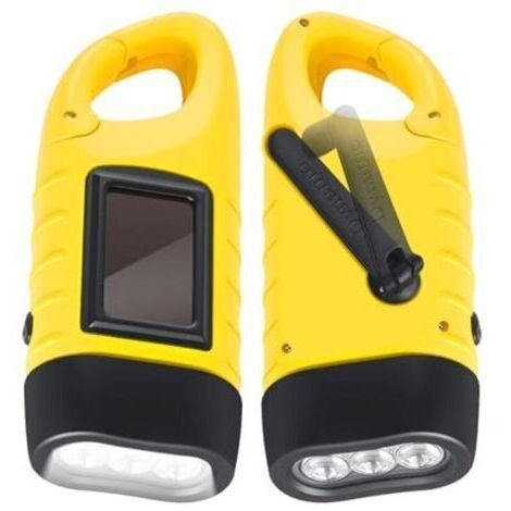 Lot de 2 lampes torches à manivelle, lampe torche solaire LED avec mousqueton, lampe torche dynamo étanche pour le camping, les pannes de courant et les activités de plein air [Classe
