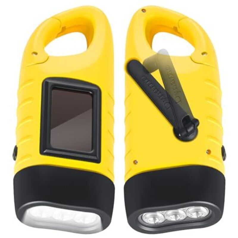 Lot de 2 lampes torches à manivelle, lampe torche solaire LED avec mousqueton, lampe torche dynamo étanche pour le camping, les pannes de courant et