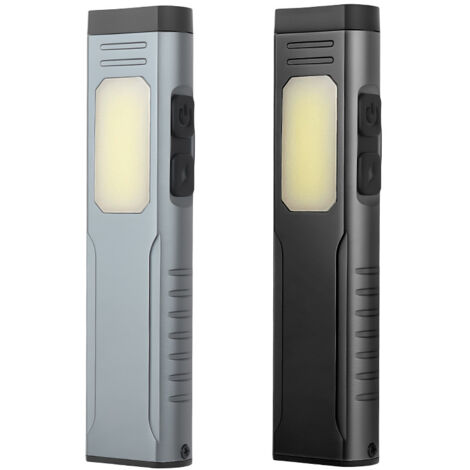Lot de 2 lampes torches rechargeables – Lampe torche avec pavillon – Magnétique – Alliage d'aluminium – Noir/Gris foncé