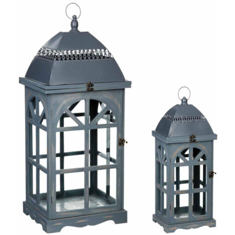 Lot de 2 Lanternes "Bois" 77cm Gris