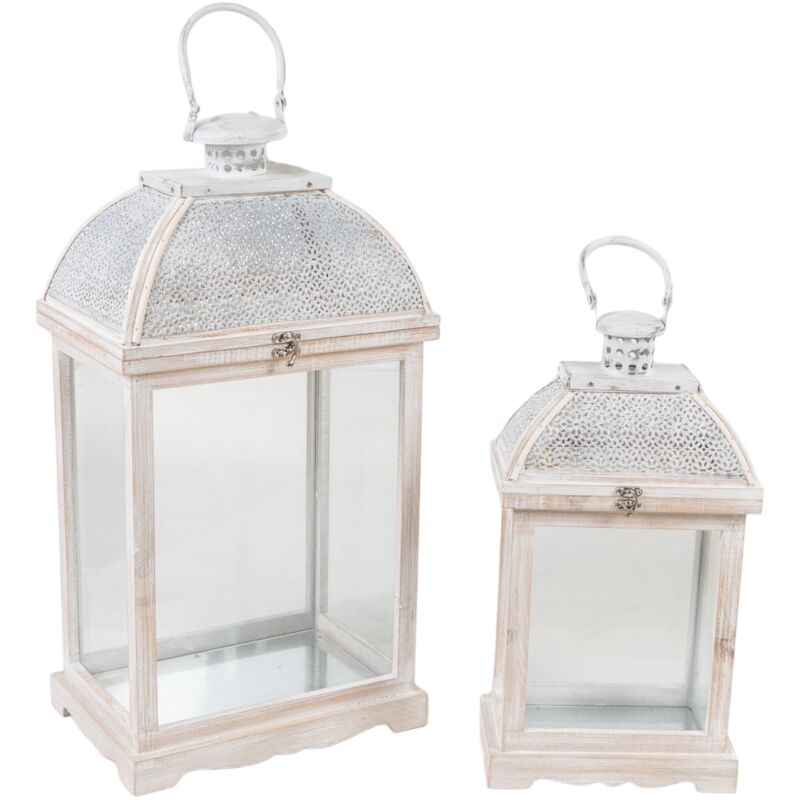 Ensemble de 2 lanternes bois/métal