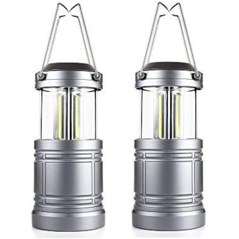 Lot de 2 lanternes de camping à LED, lanternes suspendues à piles - Kit de survie pour ouragan, urgence, tempête, panne de courant