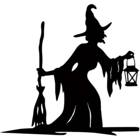 Lot de 2 lanternes de sorcière sur branche, silhouette en acier, décoration murale extérieure en métal pour la maison, le jardin ou la terrasse, statue à piquer, noir