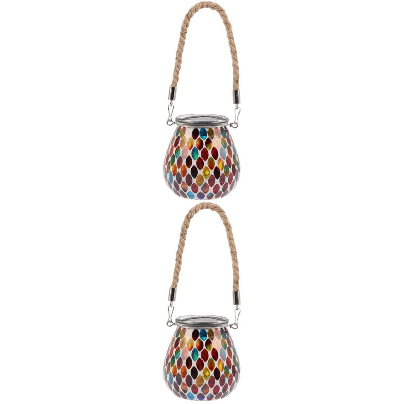 Lot de 2 lanternes décoratives en pot Mason avec lumière solaire et paniers en osier pour portes suspendues