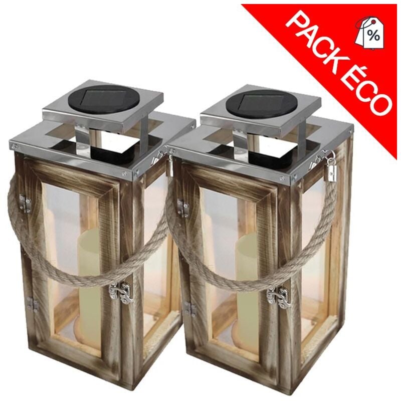 Lot de 2 lanternes lumineuses en bois solaires oaky Lumisky