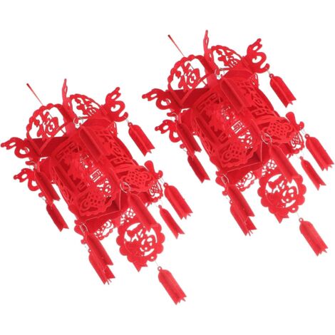 Lot de 2 lanternes rouges suspendues de style chinois avec le caractère Fu