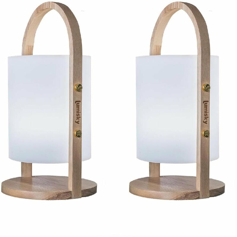 Lot de 2 Lanternes sans fil led woody Bois Bois H37CM