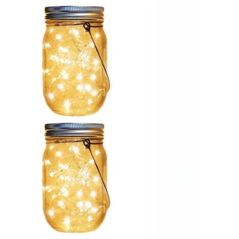 Lot de 2 lanternes solaires à suspendre en pot Mason - Guirlande lumineuse à 20 Mason Jar Decor - Pour terrasse, jardin, table de mariage - Lanterne solaire Bocal en verre décoratif Decor