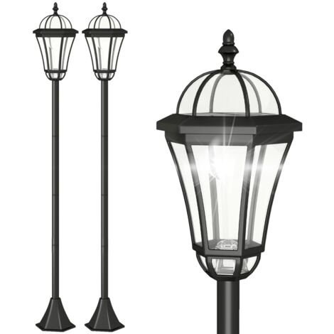 Lot de 2 lanternes solaires de jardin Outsunny, lampe de chemin résistante aux intempéries de 129 cm de haut, avec LED, 6 heures d'éclairage, IP44, lampe solaire pour l'extérieur, noire