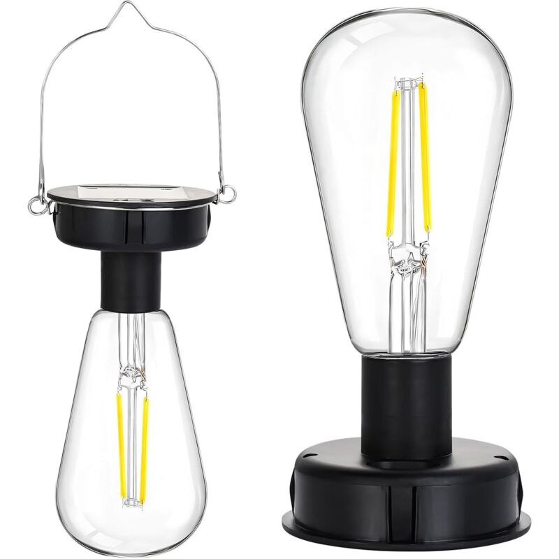 Lot de 2 lanternes solaires d'extérieur avec ampoule LED claire, ampoules solaires de 8 cm, suspension individuelle, multifonctionnelles, résistantes