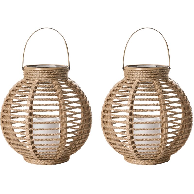 Lot de 2 Lanternes Solaires LED Bohème en Chanvre Intérieur Extérieur Système de Charge Solaire Naturel Sebu