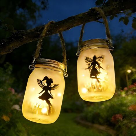 Lot de 2 Lanternes Solaires, Verre Acier Inoxydable, IP65 Étanche, Guirlande LED 30 Lumières, Jardin Patio Terrasse