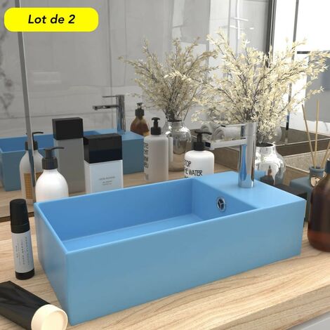 Lot de 2 Lavabos de Salle de Bain Chic & Moderne Bleu Clair. SANS Mitigeur