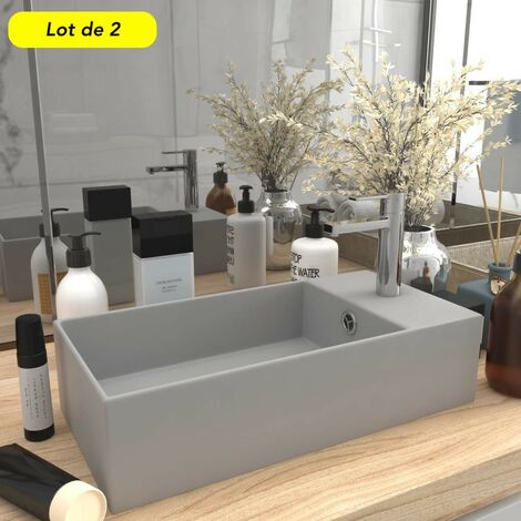 Lot de 2 Lavabos de Salle de Bain Chic & Moderne Gris. SANS Mitigeur