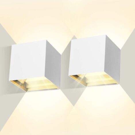 Lot de 2 Led Applique murale 7W chambre Moderne Interieur, Up and Down Design Réglable Lampe, Aluminium luminaires applique murale led Blanc pour Chambre Maison Couloir Salon (Blanc Chaud )