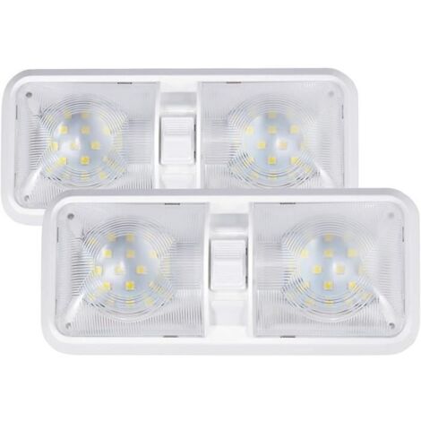 Lot de 2 LED Eclairage Intérieur Plafonnier de Camping-Car 12V 6W LED Lumière Blanche Naturelle Double Feu avec Interrupteur