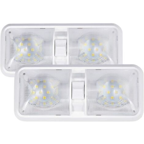 Lot de 2 LED Eclairage Intérieur Plafonnier de Camping-Car 12V 6W LED Lumière Blanche Naturelle Double Feu avec Interrupteur
