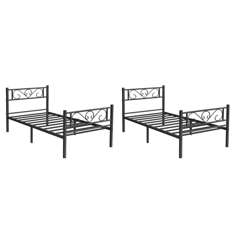 Vasagle - Lot de 2, Lit 90 x 190 cm, Cadres de Lit en Métal, pour Adultes, Enfants, Pas Besoin de Sommier, pour Petits Espaces, Noir