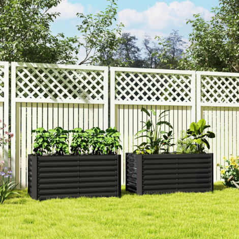 Lot de 2 lits de jardin surélevés carrés potagers cadre en acier galvanisé fond ouvert 120 x 60 x 60 cm gris foncé