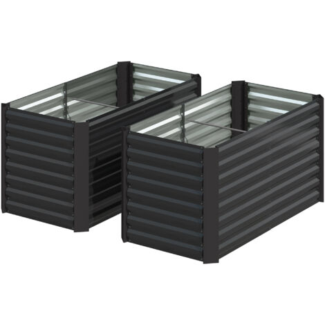 Lot de 2 lits de jardin surélevés carrés potagers cadre en acier galvanisé fond ouvert 120 x 60 x 60 cm gris foncé
