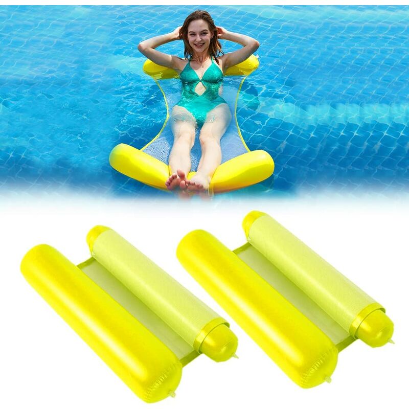 Lot de 2 lits de piscine pliables jaunes pour adultes et enfants.