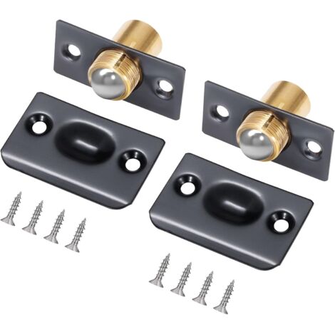 Lot de 2 loquets à bille noirs, verrou de porte de meuble à bille à rouleau, loquet en acier inoxydable encastré pour porte de placard, loquet de por