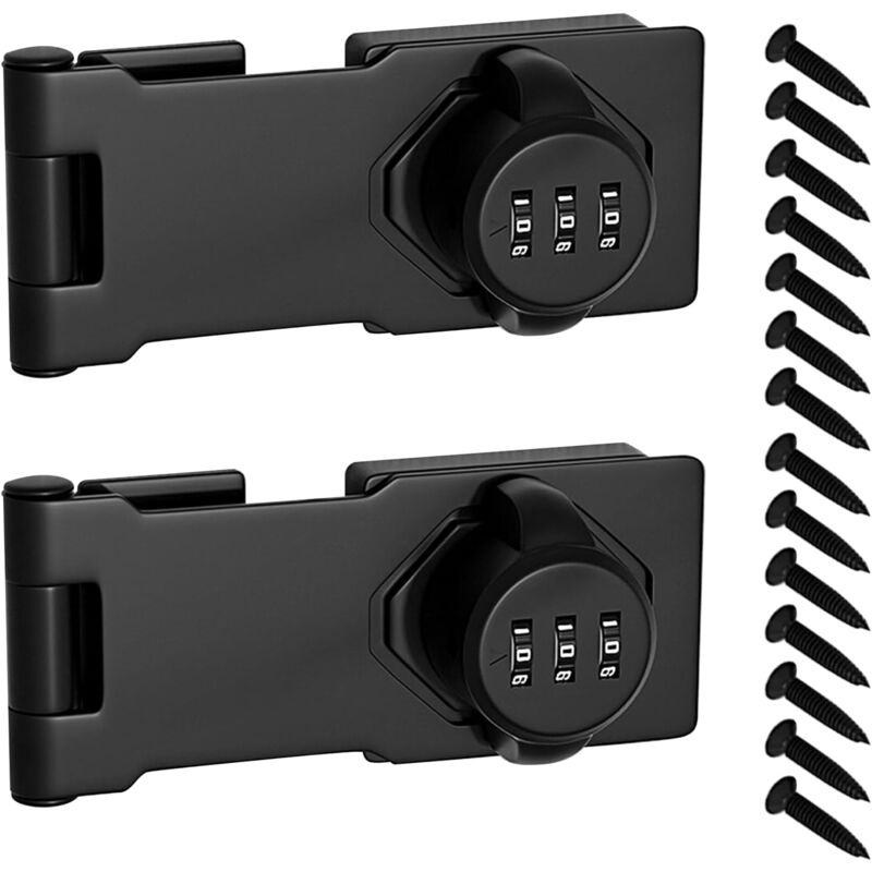 Lot de 2 loquets à code à 3 chiffres, serrure à combinaison sans clé avec 7 vis et 1 broche à combinaison pour petites portes, armoires, portes de