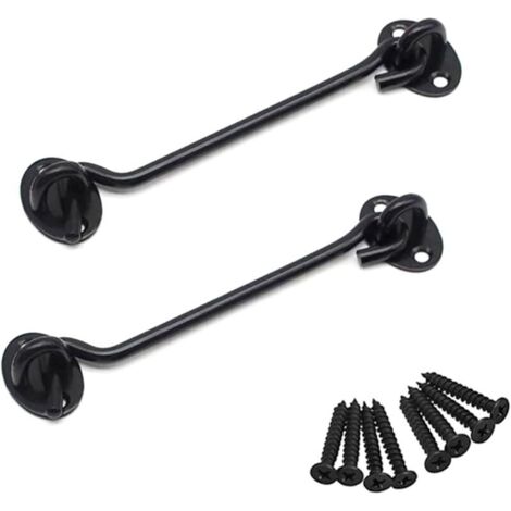 Lot de 2 loquets à œillet en acier inoxydable avec vis de 15 cm pour portes de garage et de cabanon - Noir