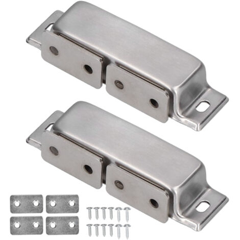 Lot de 2 loquets magnétiques de porte avec amortisseur en acier inoxydable pour placard, armoire ou penderie.