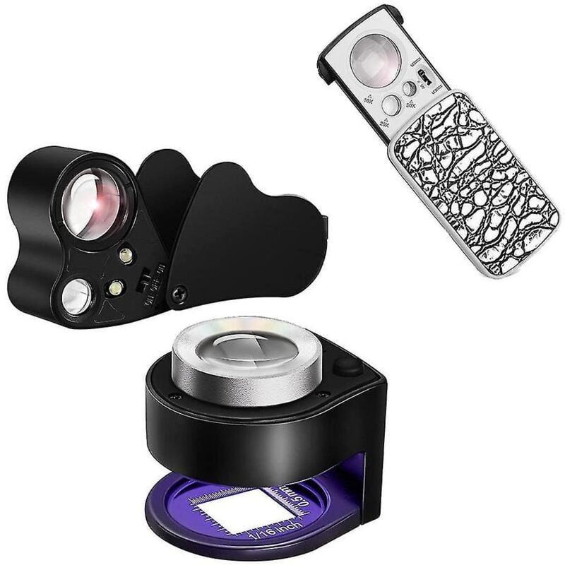 Lot de 2 loupes de bijoutier 30x 60x et loupe de bijoutier coulissante à led, 1 paquet 10x 20x 30x Multi illuminé