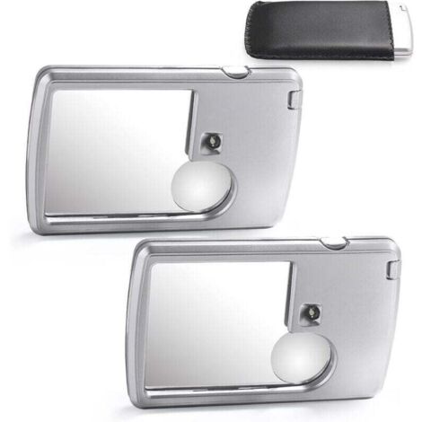 Lot de 2 loupes portatives 3X et 6X avec éclairage, type carte, pour la lecture, les menus, les voyages, les contrats, la maison (argent)