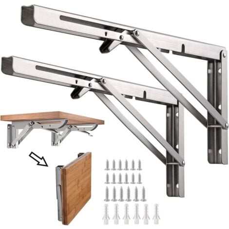 Lot de 2 Lourds Support Console Pliable Rétractable Pour Garage établi, Support d' Étagères Pliable, 12" / 300mm Acier Inoxydable Equerre Rabattable Murale, Charge Maximale: 60 kg/132lb