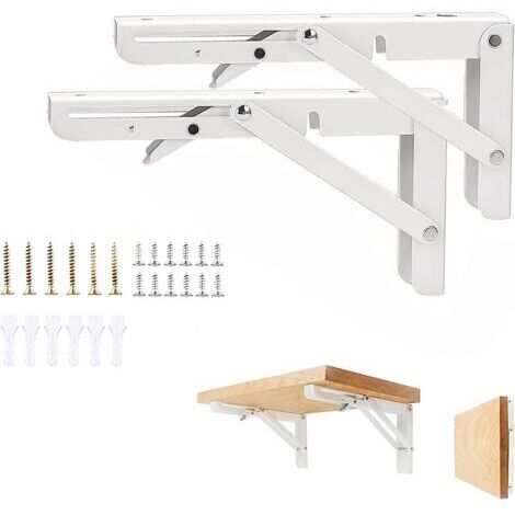 Lot de 2 Lourds Support Console Pliable Rétractable Pour Garage établi, Support d' Étagères Pliable, 12" / 300mm Acier Inoxydable Equerre Rabattable Murale, Charge Maximale: 60 kg/132lb