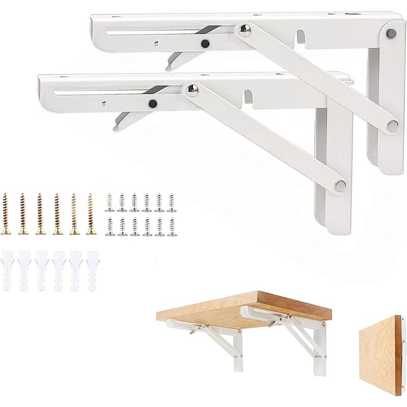 Lot de 2 Lourds Support Console Pliable Rétractable Pour Garage établi, Support d' Étagères Pliable, 12' / 300mm Acier Inoxydable Equerre Rabattable