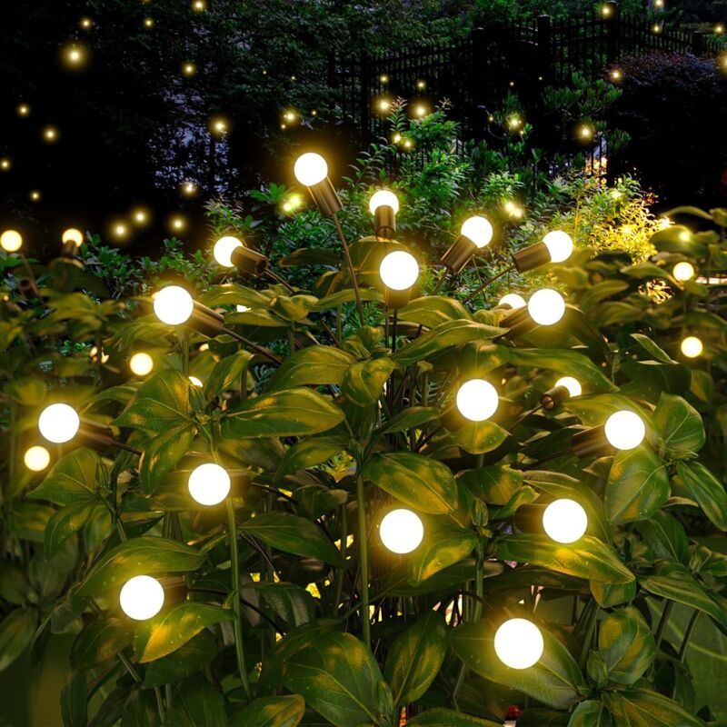 Lot de 2 Lumières de Luciole à Énergie Solaire, 10 Led Lumières Solaires de Jardin Exterieur, Imperméable, Explosion Balancement, pour Chemin Paysage