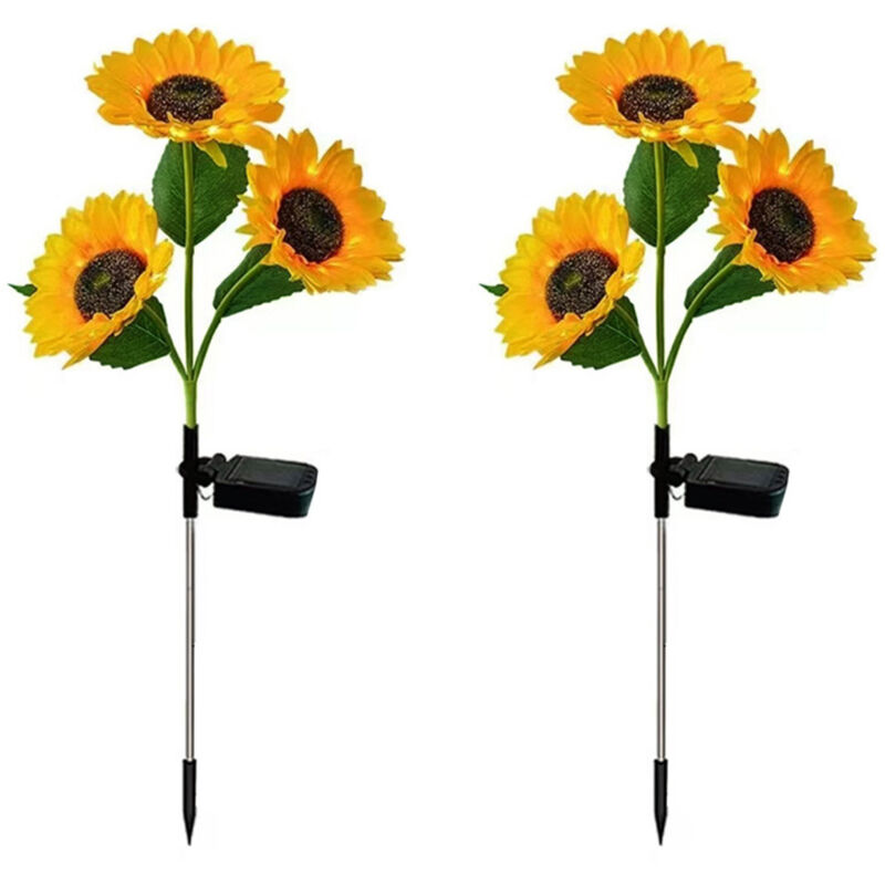 Lot de 2 Lumières Solaires Décoratives Tournesol - Fleurs LED sur Piquet pour Jardin - Étanches
