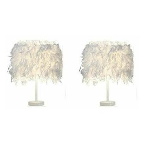 Lot de 2 Luminaire Plume , Lampe de chevet, Lampe de Table Moderne , Commutateur de bouton , Support de E27 , Décoration de Maison Chambre, Blanc