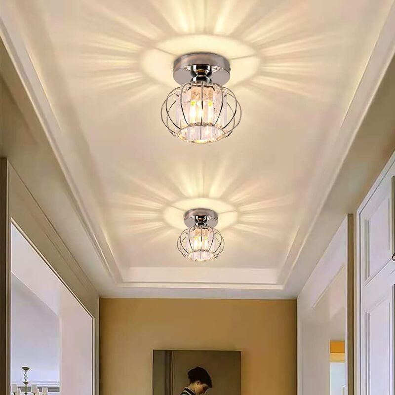 Stoex – Lot de 2 luminaires de plafond à cristaux – Lustre cage en métal et cristal – E27 LED – Dimensions 19x17.5cm – Pour cuisine et salon