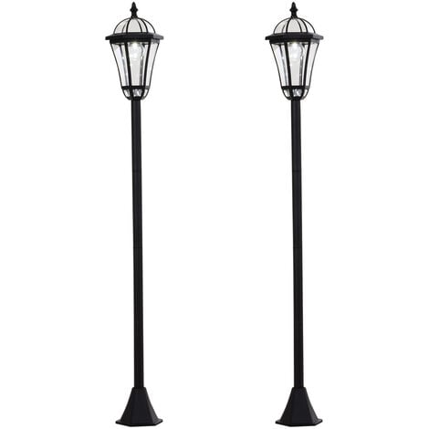Lot de 2 luminaires extérieurs solaires lampadaires lanternes classiques LED 15 Lm Ø 18,5 x 129H cm noir