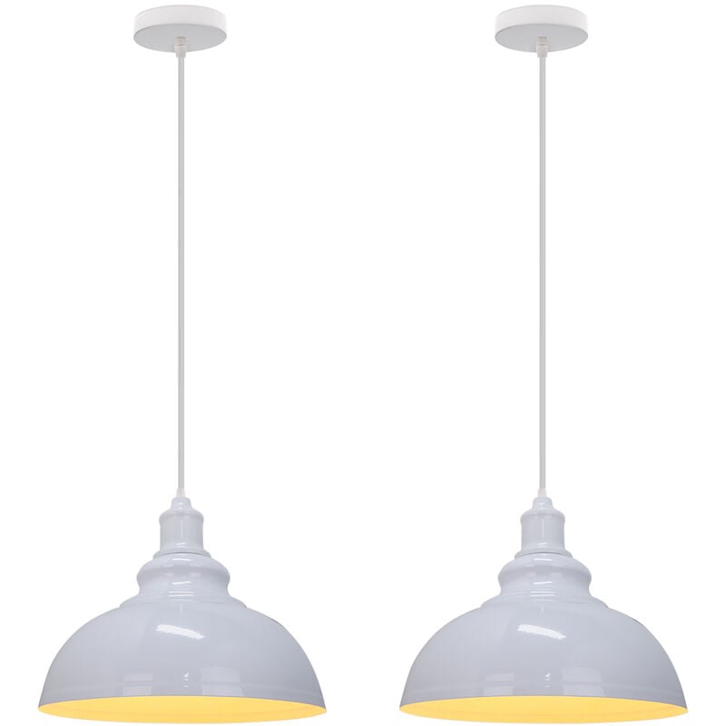 Lustre Industrielle en Métal Rétro Suspension Vintage Luminaire Blanc pour Salon Chambre Restaurant 2PCS