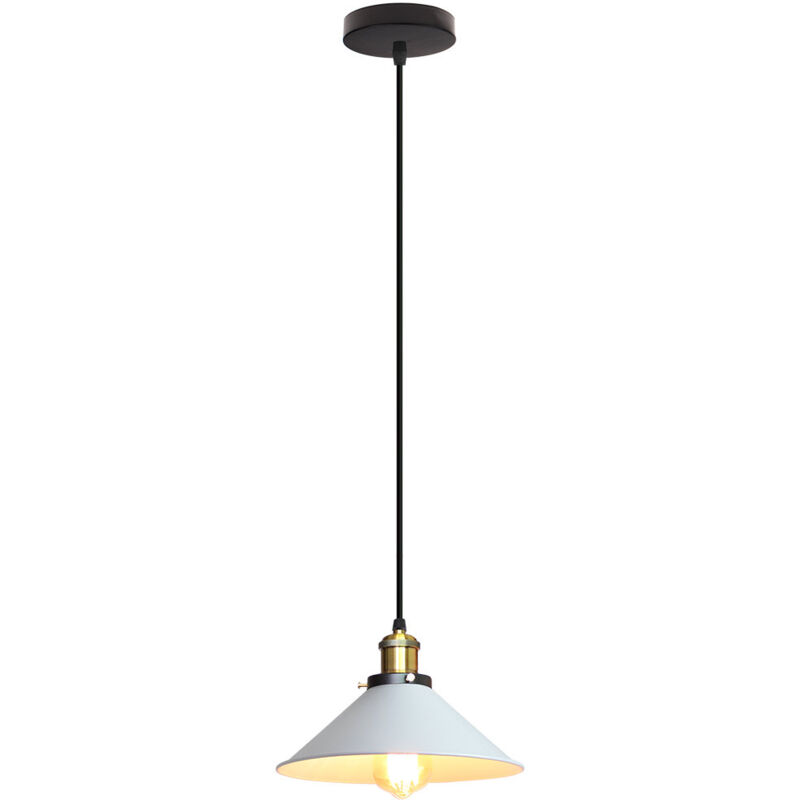 Lustre Suspension Industriel E27 Lustre Plafonnier en Forme Chapeau Lampe à Suspension Réglable Blanc - 1Pcs