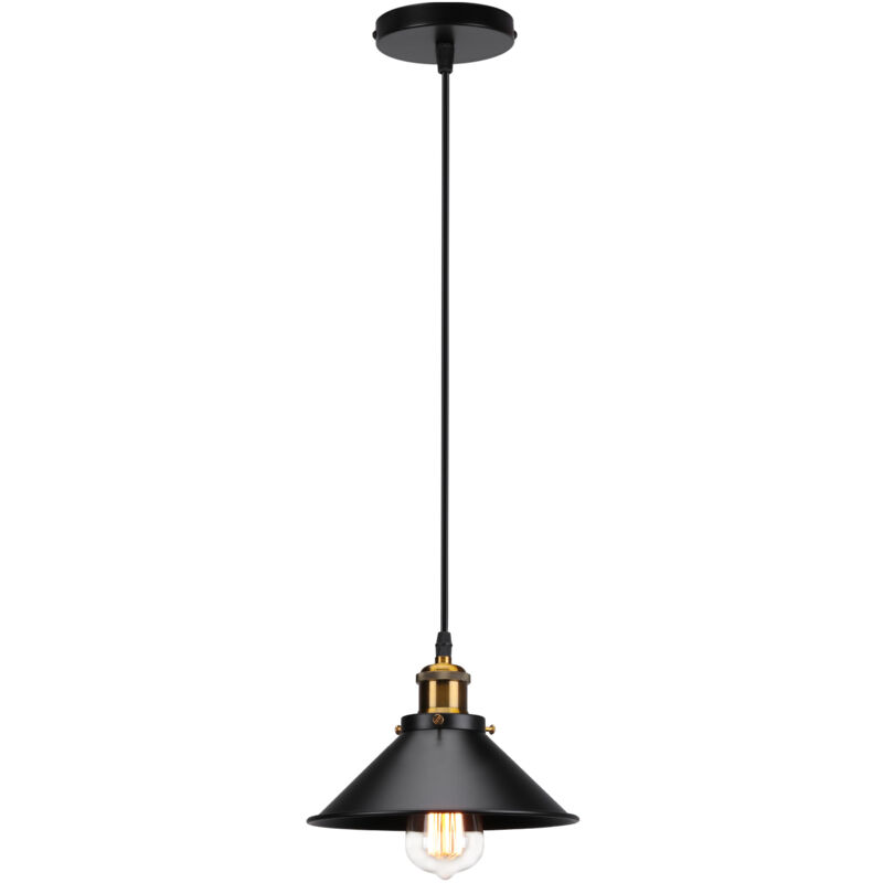 Lustre Suspension Industriel E27 Lustre Plafonnier en Forme Chapeau Lampe à Suspension Réglable Noir - 1Pcs