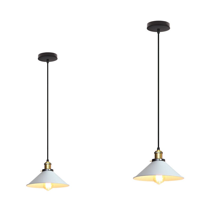 Wottes - Lustre Suspension Industriel E27 Lustre Plafonnier en Forme Chapeau Lampe à Suspension Réglable Blanc - 2Pcs