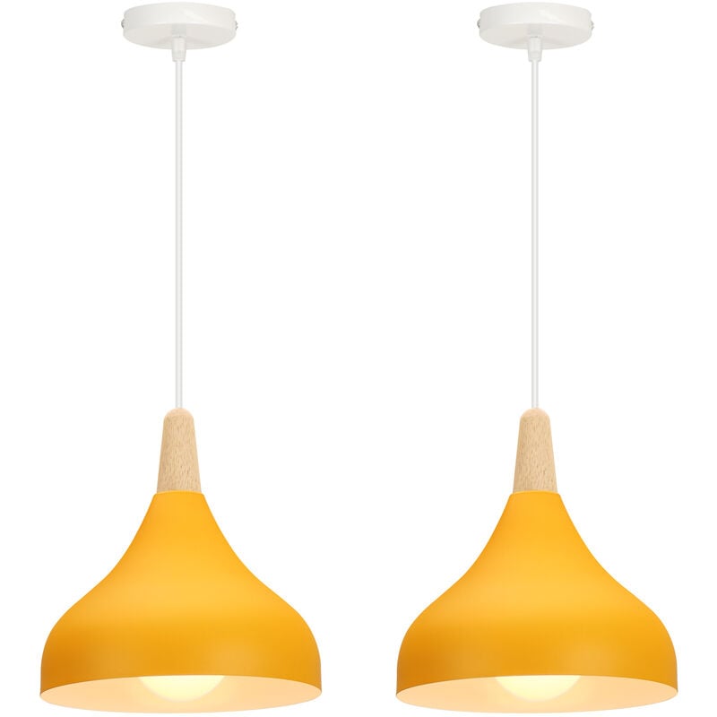 Lot de 2 Lustre Suspension Contemporain E27 Luminaire Corde Ajustable 20x20cm Jaune
