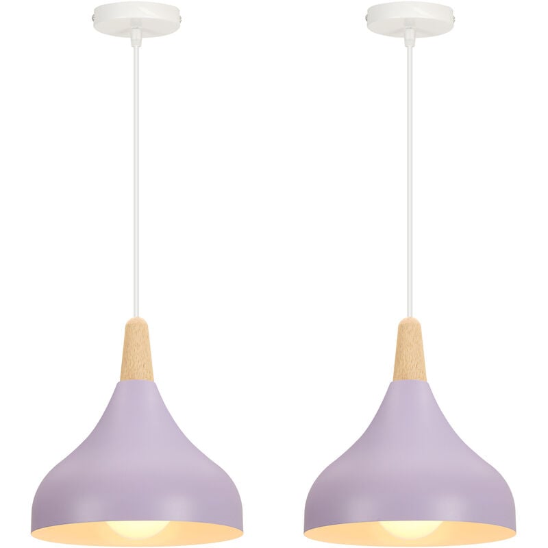 Lot de 2 Lustre Suspension Contemporain E27 Luminaire Corde Ajustable 20x20cm Violet